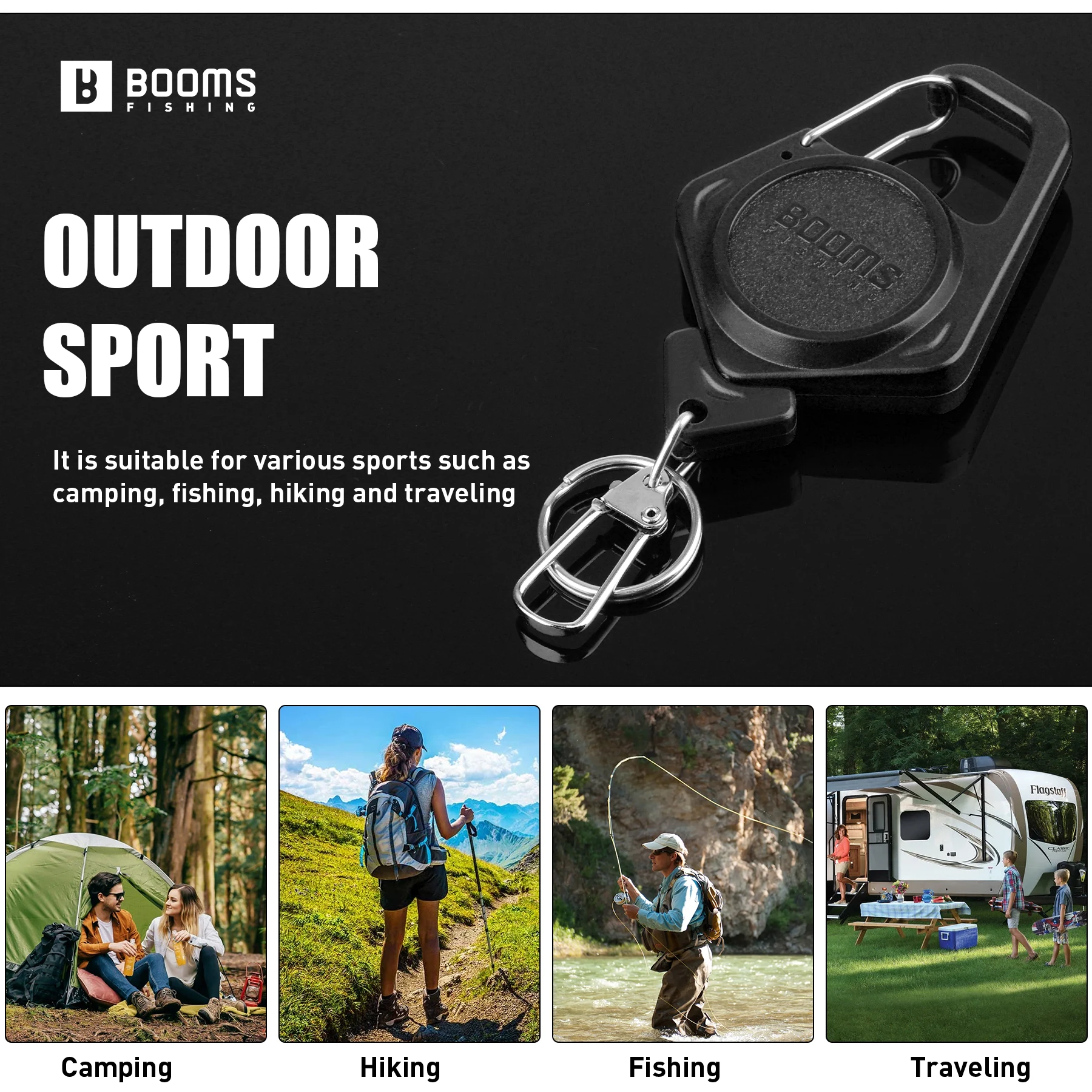 Retractor Booms Fishing Zinger, 3 uds., Retractor de pesca con mosca con cordón retráctil de 27,5 ", llavero para tijeras clave, herramienta portátil - imagen 5