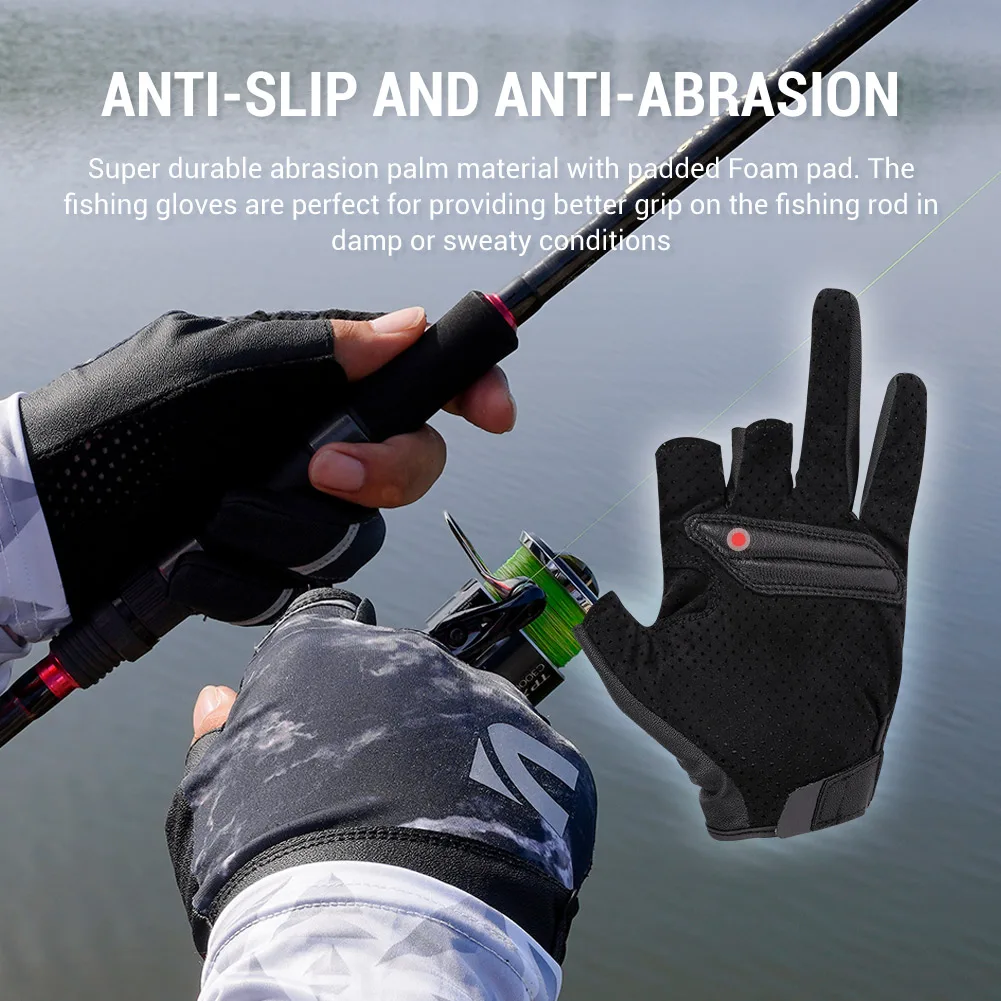Noeby 3 guantes de pesca de medio dedo guante antideslizante UPF50 + transpirable antideslizante para senderismo ciclismo kayak guantes de aparejos de pesca - imagen 5