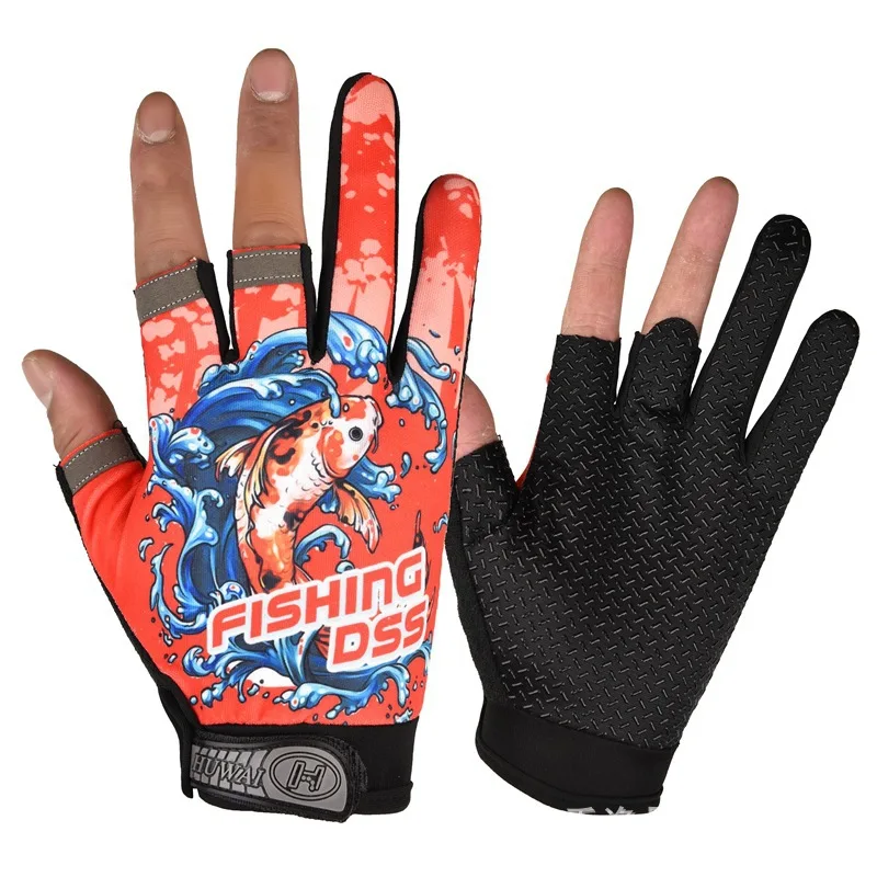 1 par de guantes de pesca para hombres y mujeres, subprotección solar de carretera de pesca de verano y guantes finos transpirables antideslizantes con corte de tres dedos - imagen 3