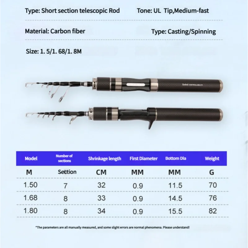 Mavllos JINWEI caña de pescar de carbono 1,5 m 1,8 m caña de pescar giratoria de trucha de viaje portátil señuelo 2-10g 2-8lb caña de pescar telescópica ligera - imagen 2