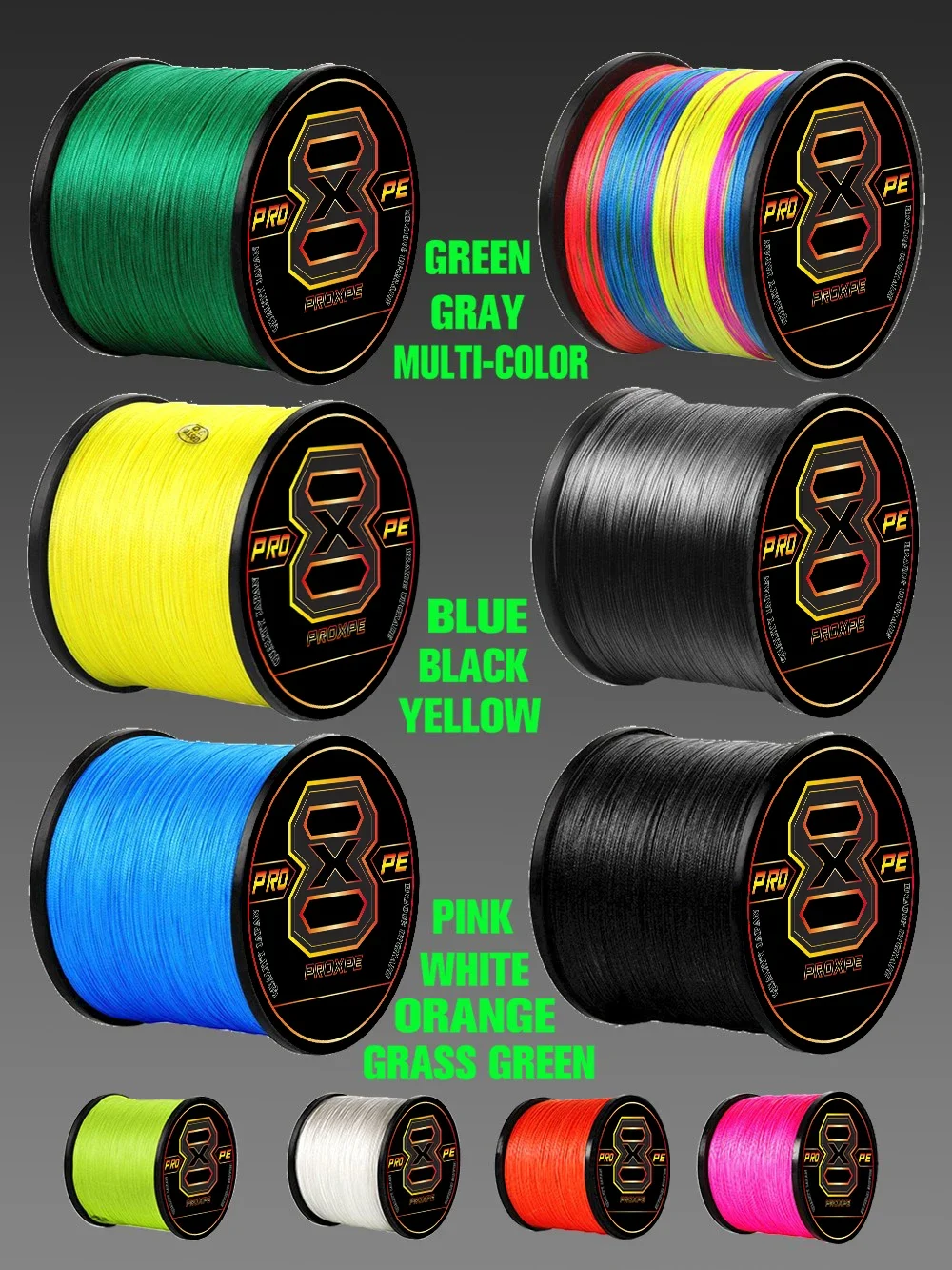 PROXPE-sedal trenzado de Pesca de 8 hebras, 22-100LB X8, líneas de Pe japonesas súper fuertes, 100M, 300M, 500M, 1000M, alambre liso para mosca de carpa - imagen 2