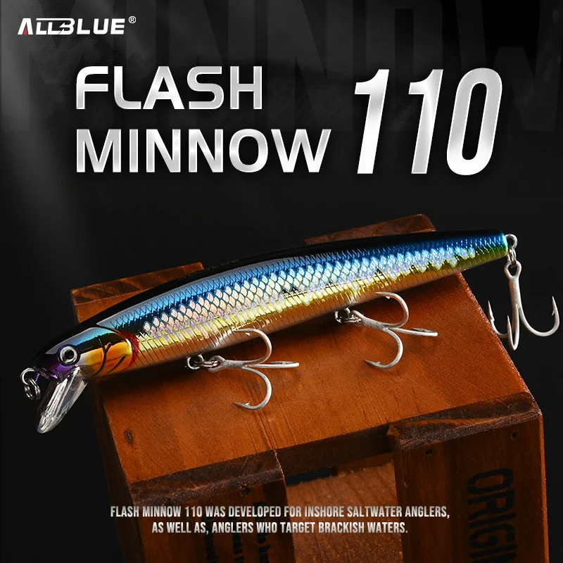ALLBLUE-señuelo de pesca FlashMinnow 110, 110mm, 17,8g, Jerkbait brillante, Wobbler, suspensión lenta, pececillo, cebo de plástico, aparejos de Lucio - imagen 3