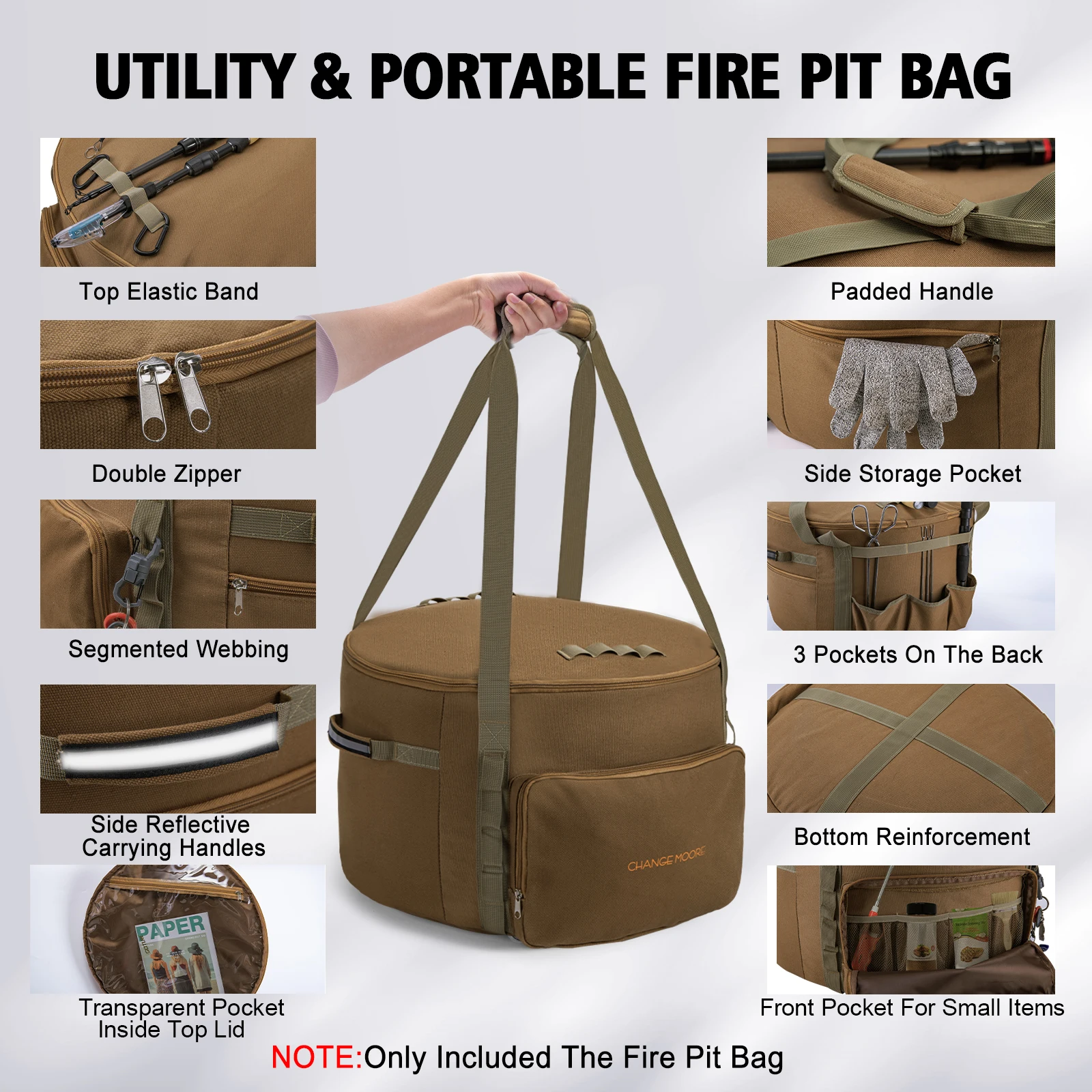 Bolsa de almacenamiento para estufa de leña para exteriores, organizador de almacenamiento resistente al desgaste, suministros de acampada, bolsa portátil con múltiples bolsillos, diseño con cremallera - imagen 3