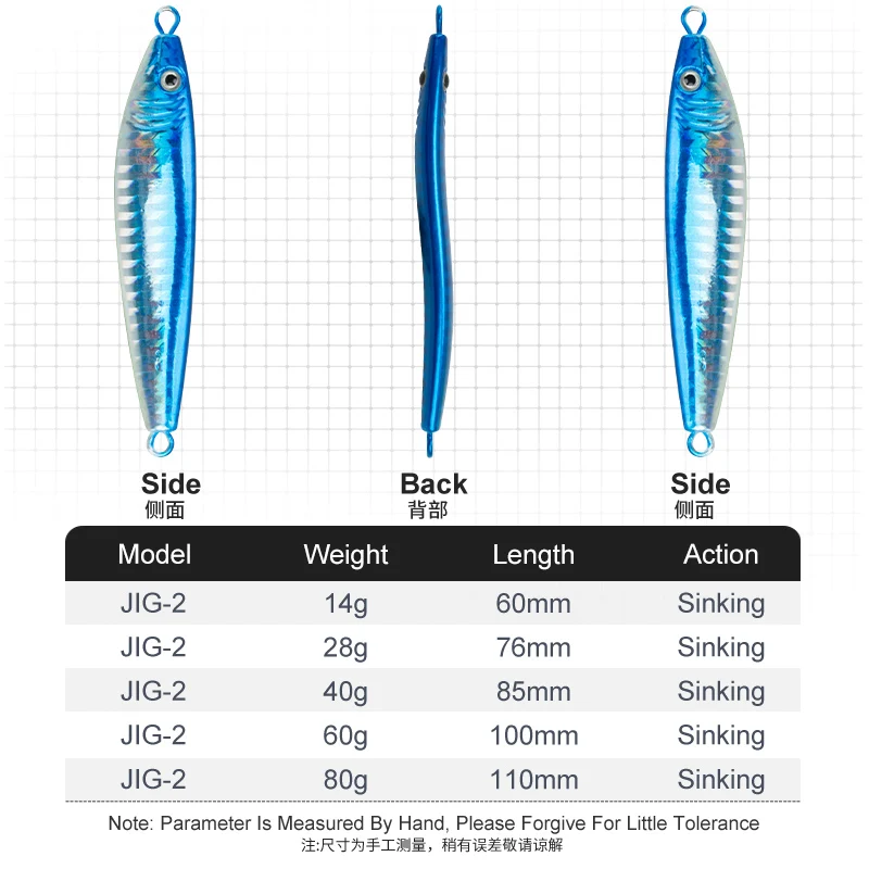 OBSESSION J2-señuelo de Metal duro, 40g, 60g, 80g, 1 unidad, señuelo de pesca que se hunde, luminoso, de caída rápida, Jigging, cebo de pesca en aguas profundas - imagen 3