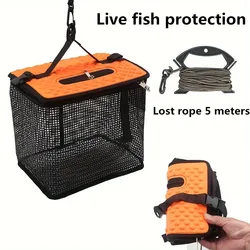 Cesta de pesca flotante, cubo de marco de pesca plegable, red plegable portátil, cebo, protección para peces, equipo de pesca