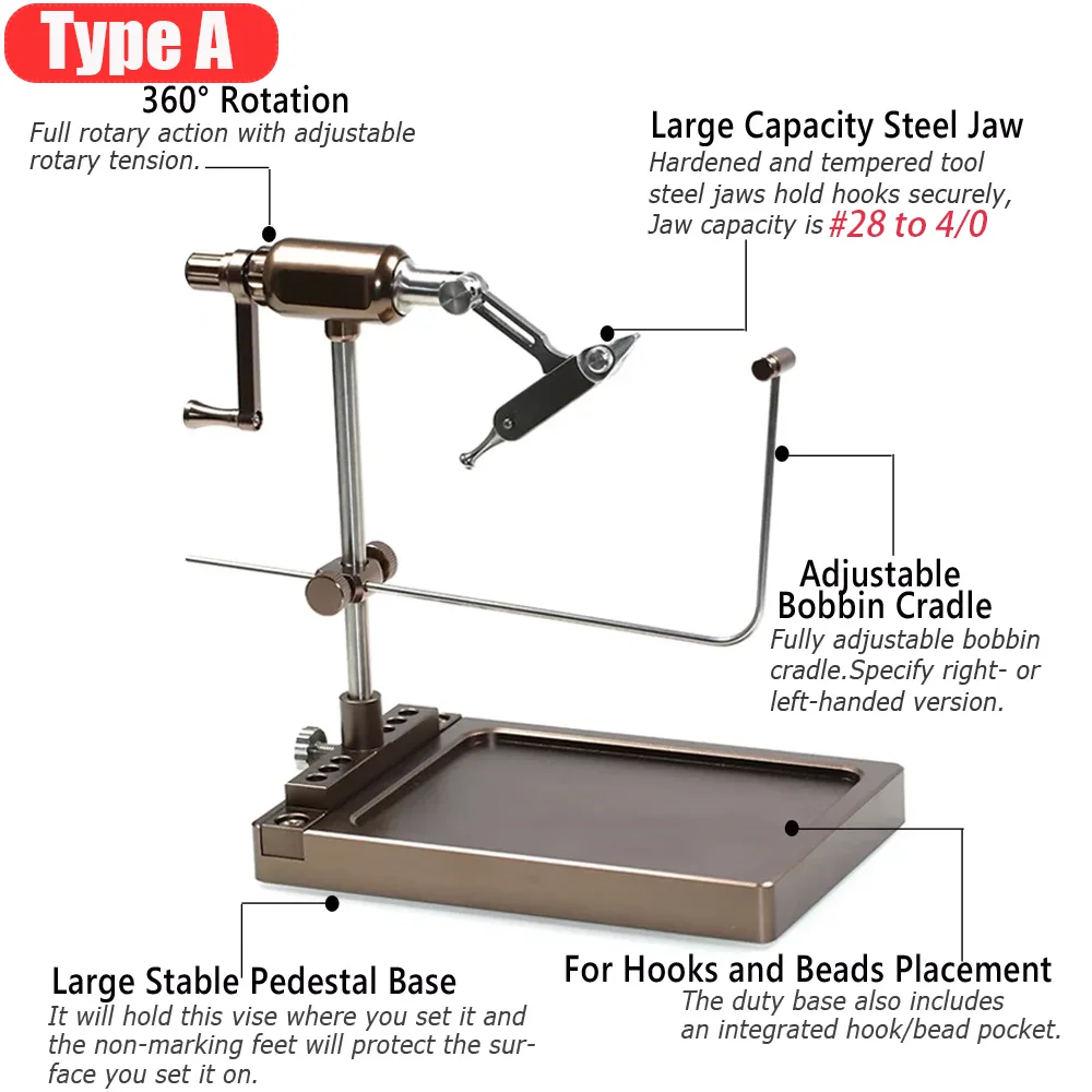 Wifreo 360 °   Tornillo de banco de atado de moscas de pesca con rotación, herramienta para atar moscas, anzuelo de pesca Jigging, herramientas para hacer señuelos - imagen 2