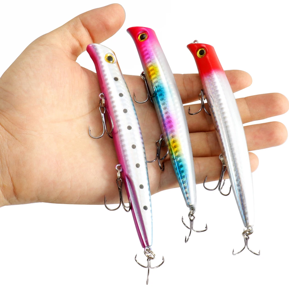 Señuelo de Pesca flotante Topwater Popper 12,8 cm 15g 3 anzuelos triples Wobbler cebo duro de plástico aparejos Jerkbait Pesca cebo Artificial - imagen 5