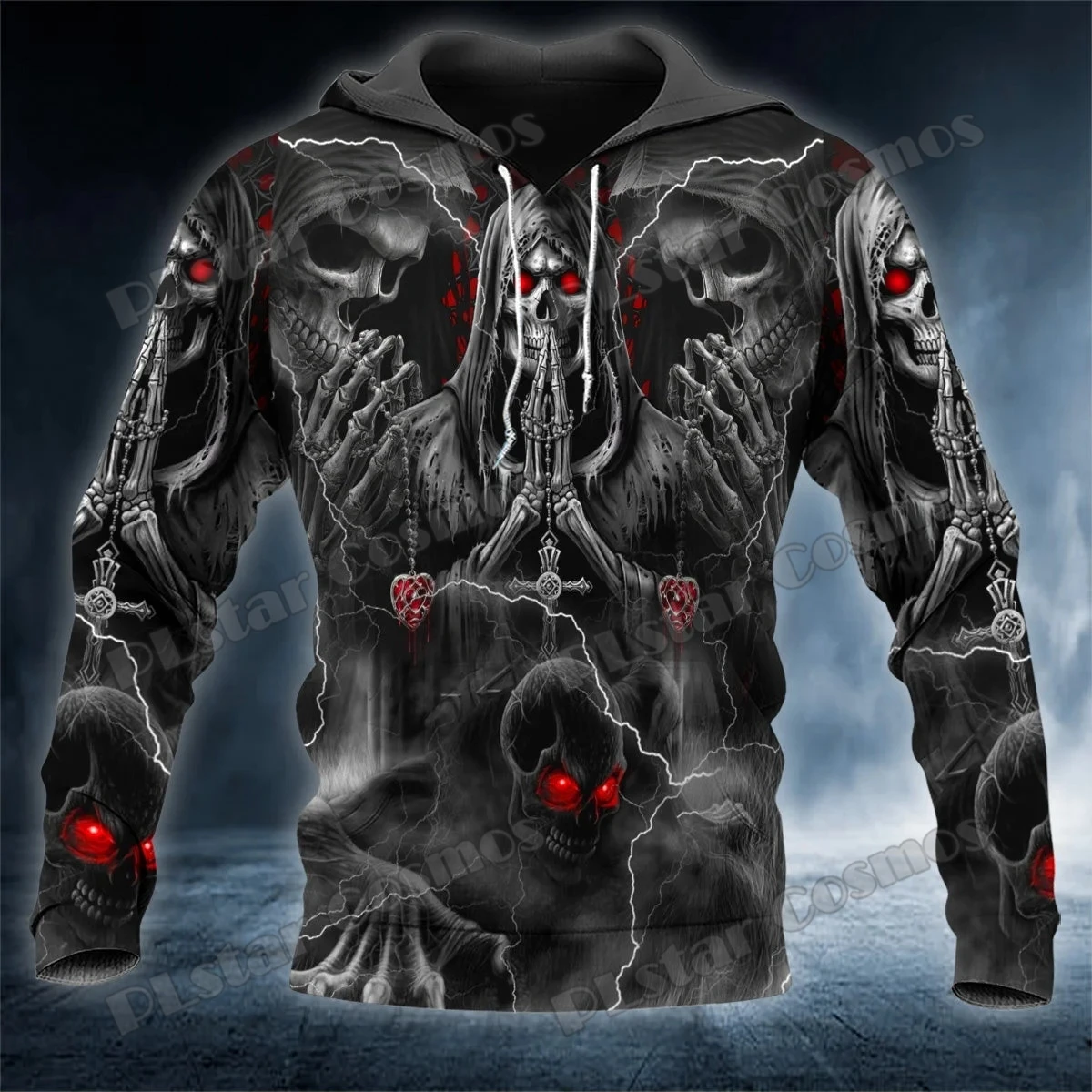 Sudaderas con capucha góticas con estampado 3D de calavera y costillas de muerte para hombre, suéter informal Unisex con capucha QDY72 - imagen 5