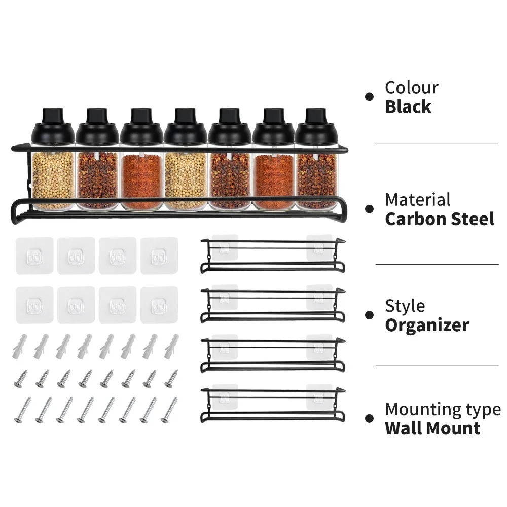 Estante de pared para especias, organizador de 4 niveles para ahorro de espacio, organizador para tarros de especias, soporte para condimentos - imagen 3