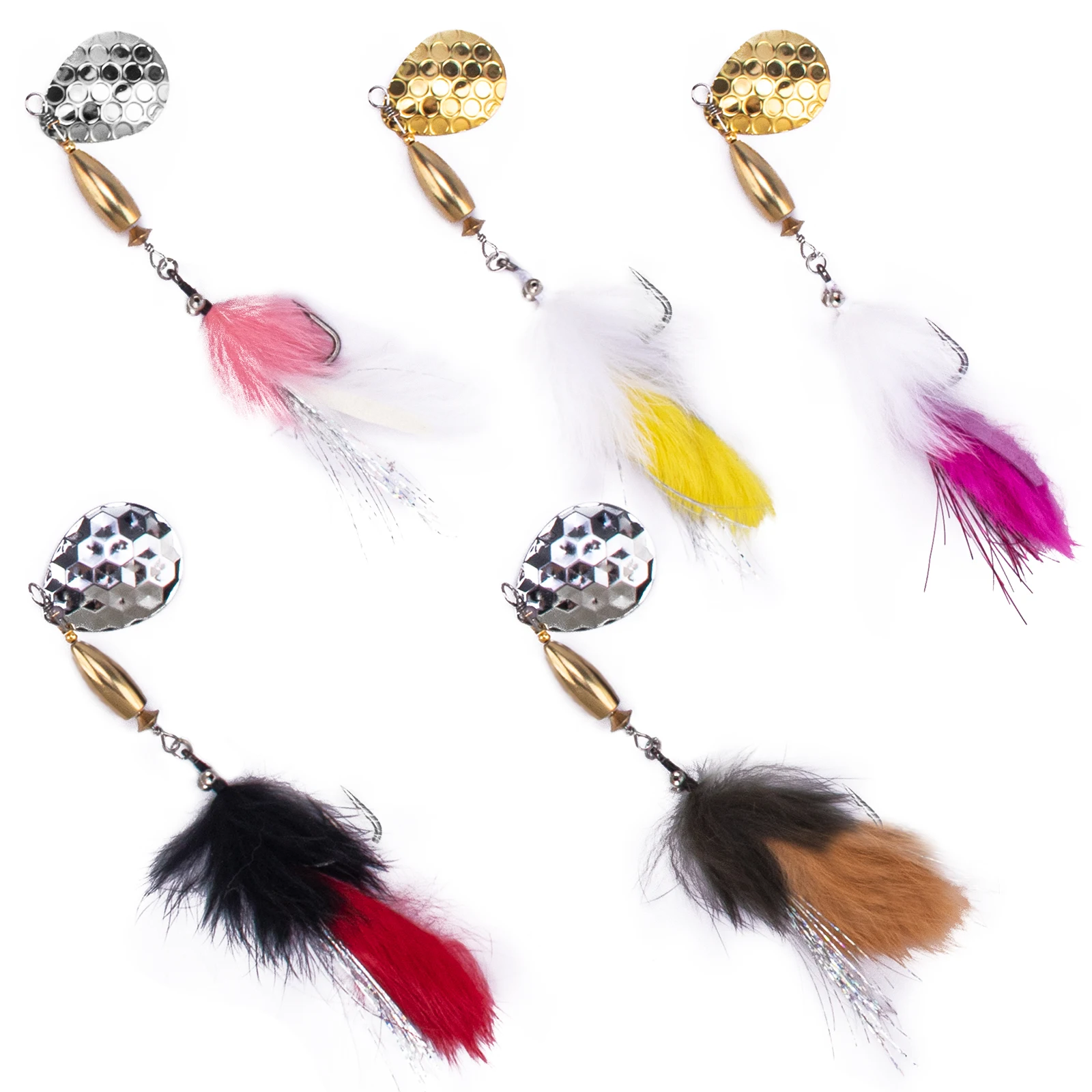 5 uds Spinner de pesca Bunny Streamer Fly Spinner Spinnbait en línea con cola de gallo emplumada gancho único 12,23g para trucha lubina