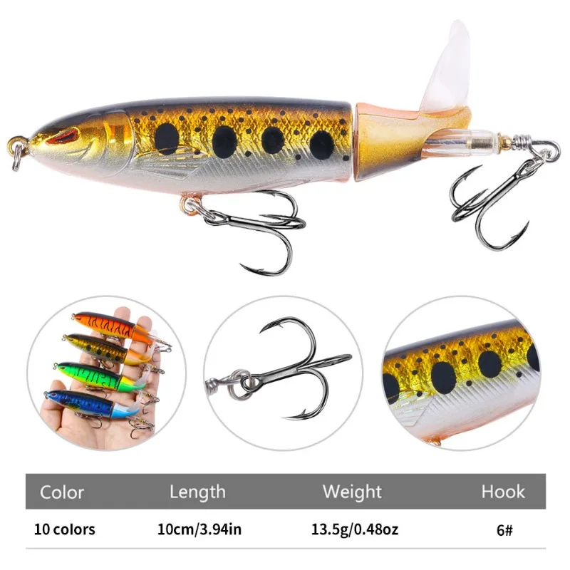 Juego de 5 Señuelos de Pesca Road Runner Spinnerbaits - Señuelos de Pesca de ABS y Acero al Carbono, Señuelo Duro Multiarticulado con Ojos 3D, Popper de Superficie - imagen 5