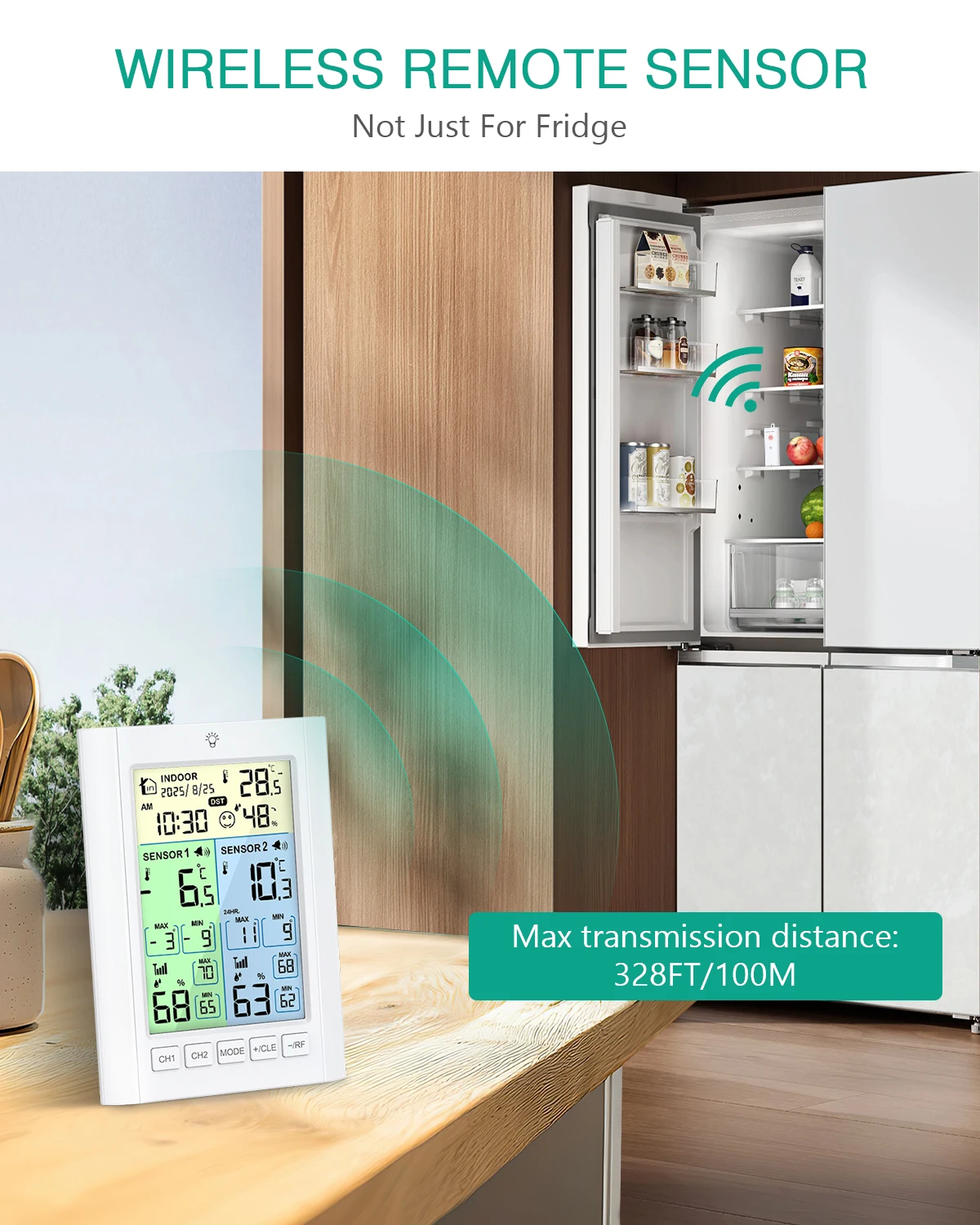 Termómetro ORIA instalado en refrigerador doméstico