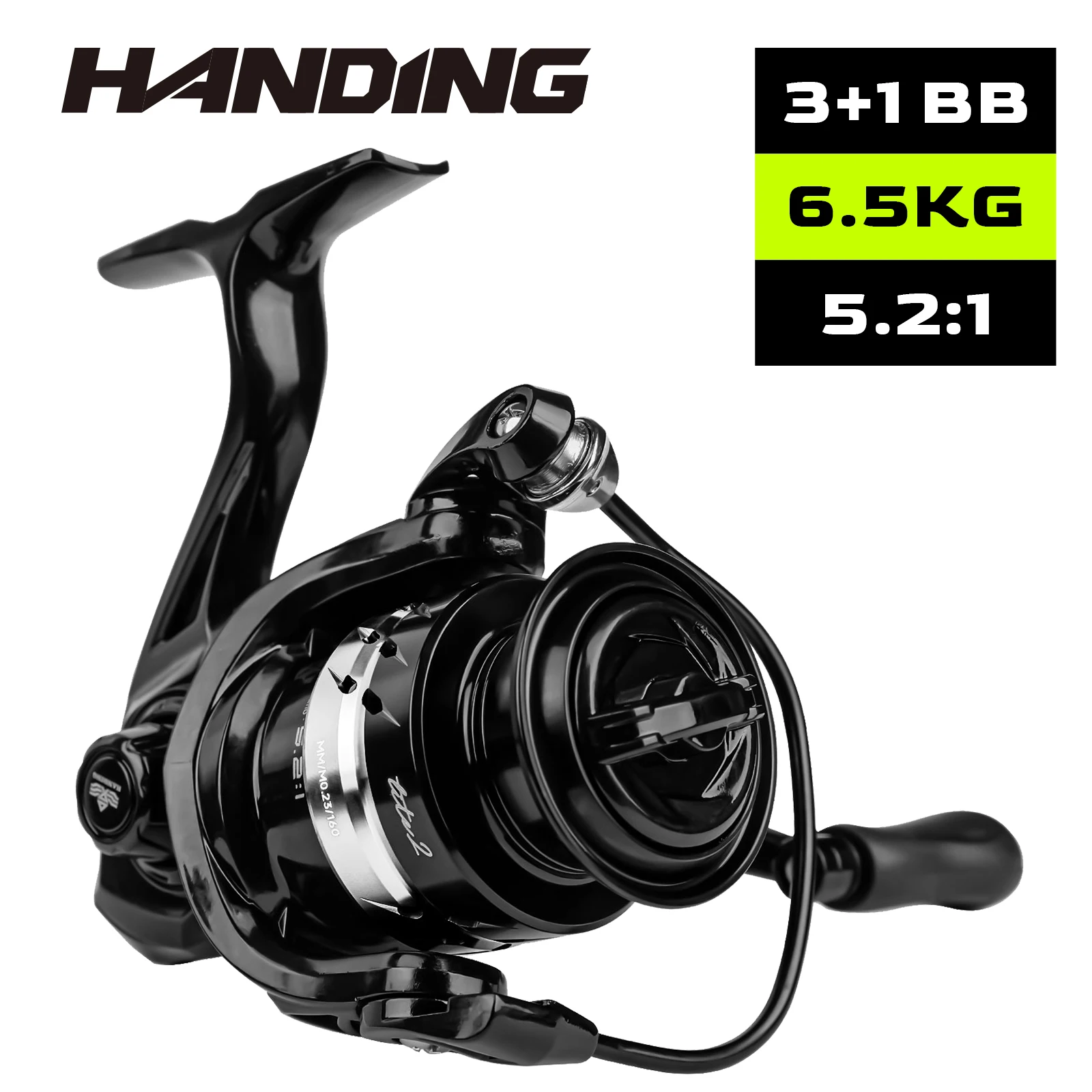 Carrete de pesca giratorio HANDING, arrastre máximo de 6,5 KG, arandela de arrastre de 3 discos, 3 + 1 rodamientos de acero inoxidable 5,0: 1 5,1:1 5,2:1, relación de engranaje