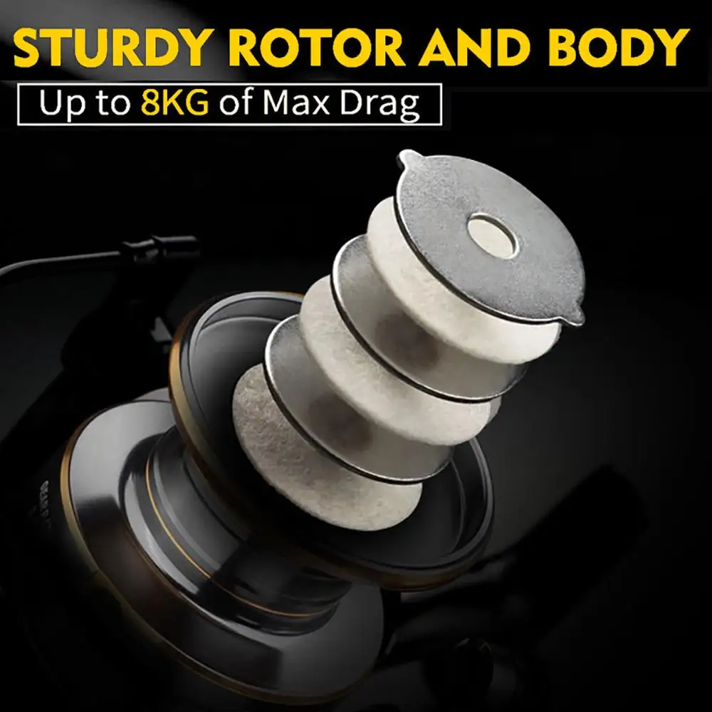 Carrete de Pesca giratorio de alto rendimiento serie 2000-5000, carrete de Metal con sistema de arrastre suave, relación de engranaje 5,2: 1, arrastre máximo de 8KG - imagen 5