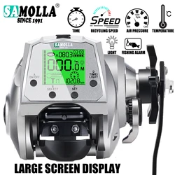 SAMOLLA, nuevo carrete de pesca electrónico de cuerpo ancho, carga Usb, pantalla grande, temperatura/presión de aire, carrete de Baitcasting