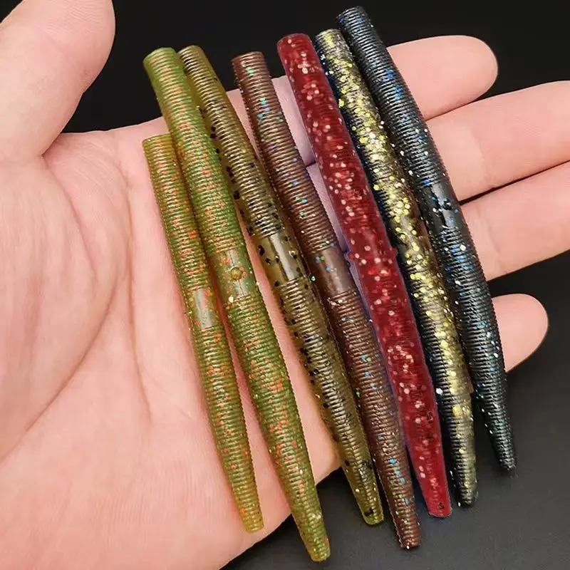 MUKUN cebo suave gusano 80mm 105mm 10 Uds palo cebos de gusano Leurre Souple Wobblers para todos los peces Pesca señuelo de Pesca de lubina - imagen 4