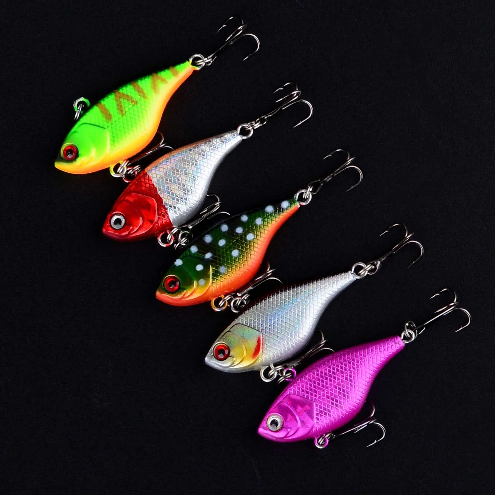 5 uds señuelos duros VIB pesca Minnow cebo anzuelos triples Crankbait Wobblers aparejos de pesca ojos 3D - imagen 5