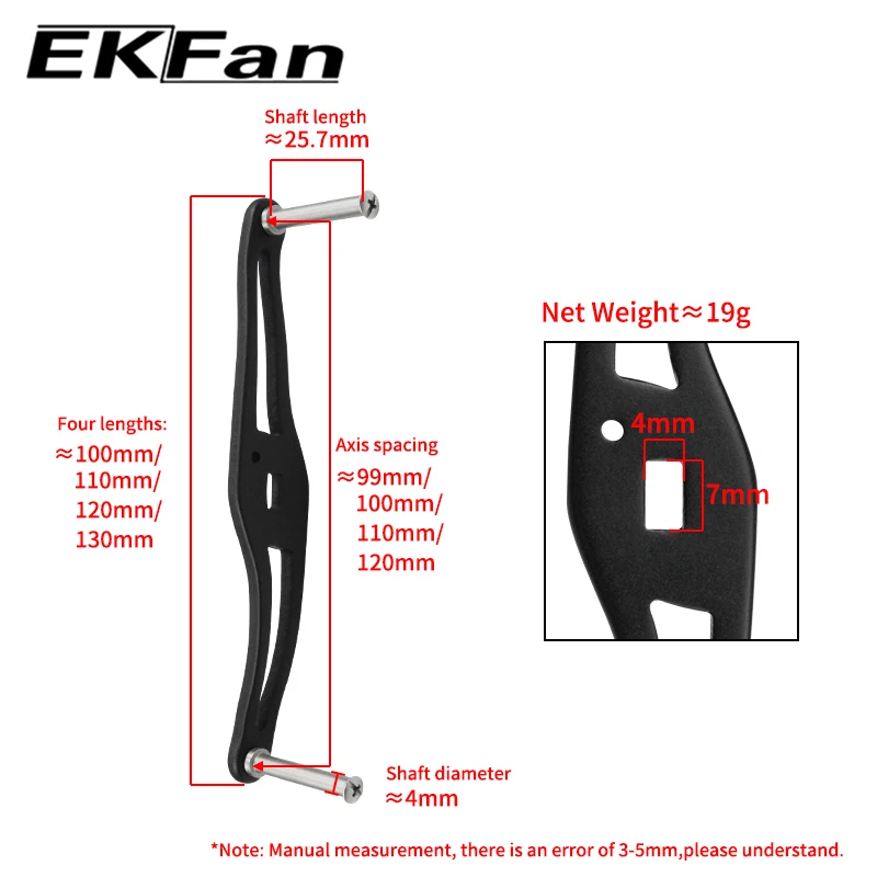 EKFan 7MM x 4MM agujeros 100MM 110MM 120MM 130MM mango de carrete de pesca de aleación para carretes de rueda Bastcast manijas DIY - imagen 2