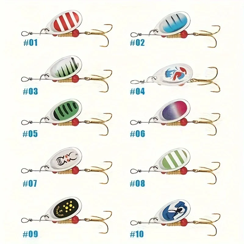 10 unids/set cebos giratorios 10 colores con anzuelo duro cebos de cuchara de metal cebo duro y caja de equipo de pesca - imagen 3