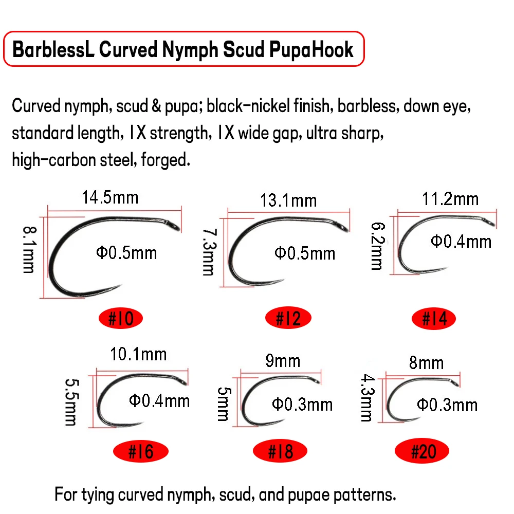 WIFREO 30 Uds. Anzuelos de pesca con mosca sin púas de níquel negro anzuelo con mosca de acero rico en carbono atado de moscas Ninfa Scud Pupa gancho - imagen 2