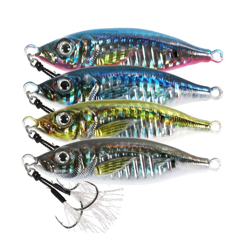 Cebo Wobbler 3D de 4 piezas, señuelo de pesca Artificial, 30g/40g/60g/80g, noctilucente, Little Jack Sink, gancho de Metal, cuchara giratoria - imagen 3