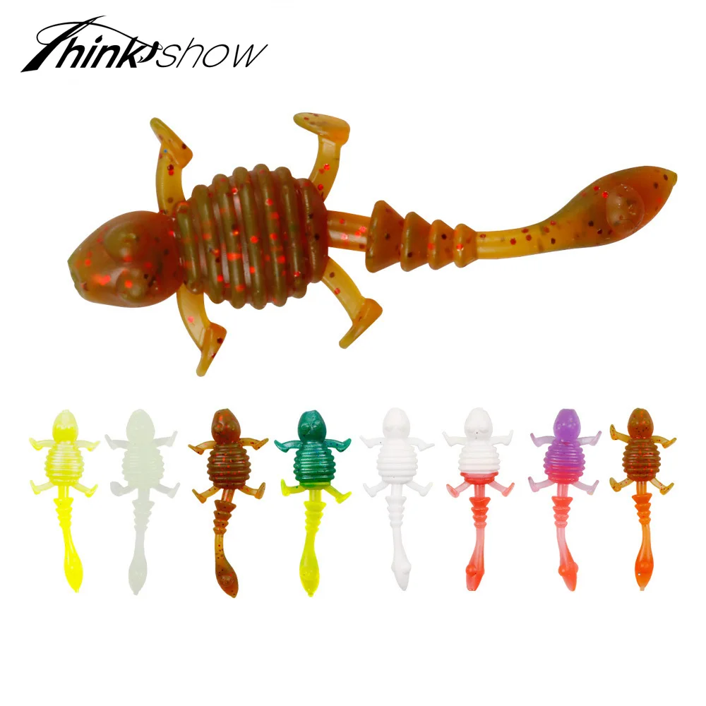 Señuelo de pesca suave de silicona, 10 Uds., 1g/5cm, cebo de gusano Artificial en forma de camarón, olor Wobbler, atractivo para aparejos de pesca de curricán