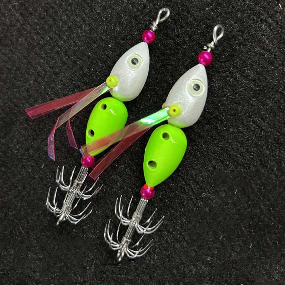 Gancho de calamar, pequeña hormiga, luz nocturna, ojo, multicolor, UV, piel de pescado, papel, 20 ganchos, gancho suave de acero inoxidable - imagen 5