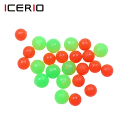 ICERIO 100 unids/lote Premium Color rojo y verde redondo suave hundimiento cuentas luminosas pesca brillo frijoles de goma fluorescentes