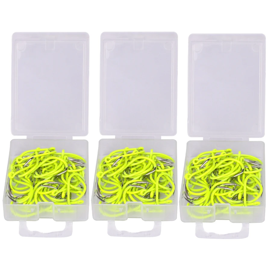 NGB 50PCS ISEAMA Anzuelo de pesca con púas de acero rico en carbono amarillo 1/0 # -10 #   Gancho de carpa individual con anillo de agua dulce - imagen 5