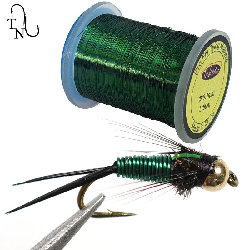 TN87 0,1 MM 50M/carrete cebo de pesca con mosca Material de atado alambre de cobre para cebo con mosca cuerpo acanalado plomo agua Metal atado de moscas hilo - imagen 5