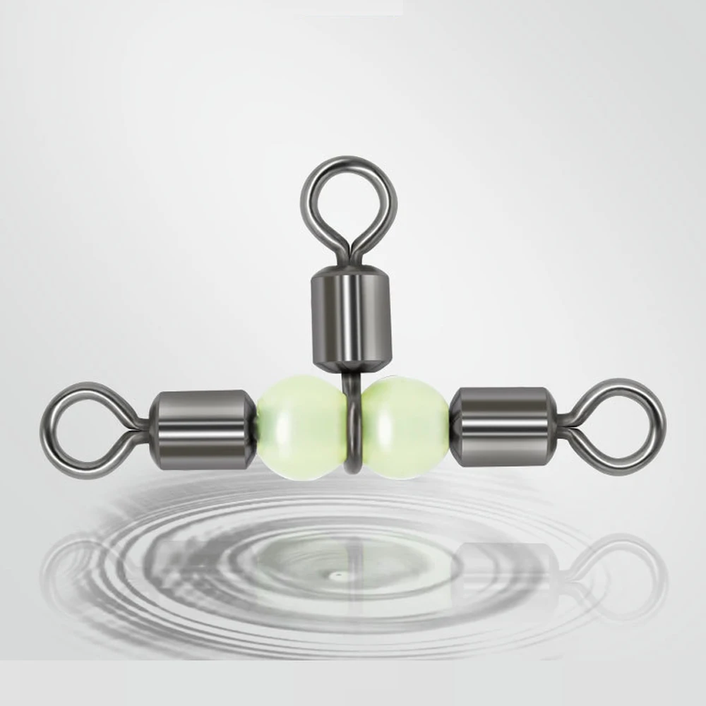 20 piezas línea cruzada rodante de 3 vías, giratorios de pesca con cuentas luminosas, anzuelos en T, línea para accesorios de pesca, aparejos - imagen 5