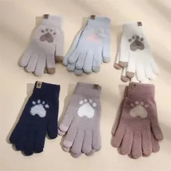 Guantes de pata de gato con dedos completos para mujer, manoplas gruesas con forro polar para invierno, cálidos guantes con pantalla táctil