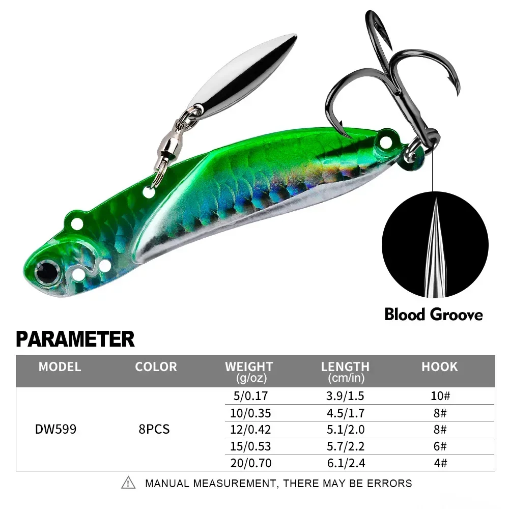 Plantillas de Metal que se hunden, 1 unidad, 10g, 20g, señuelos Ratlin con vibración, cebo Artificial VIB de fundición larga, Pesca Isca Wobbler para señuelo de Pesca de lubina - imagen 4