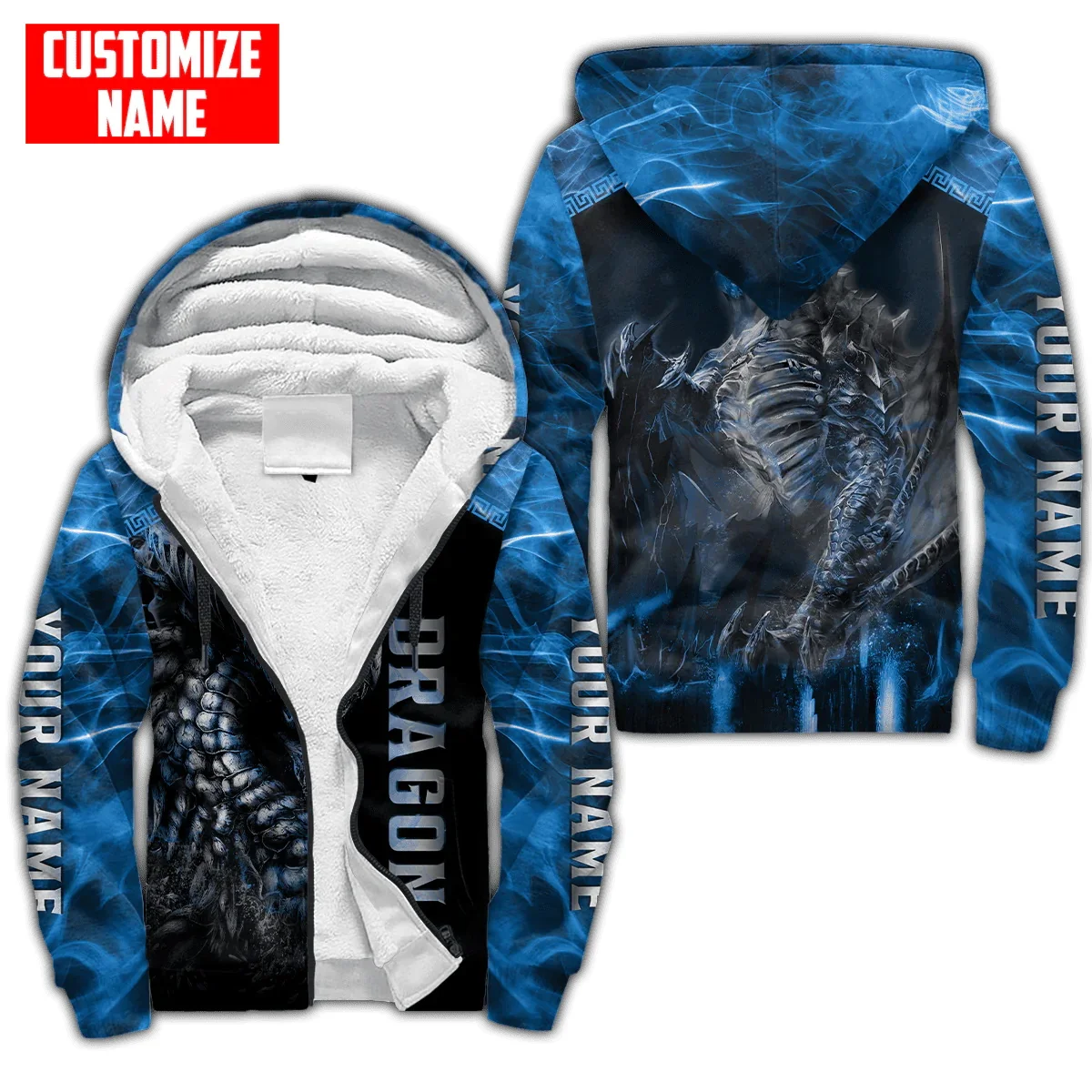 Nombre personalizado tatuaje de dragón 3D impreso moda hombres polar cremallera Sudadera con capucha Unisex Casual invierno más grueso cálido chaqueta con cremallera JH17 - imagen 2