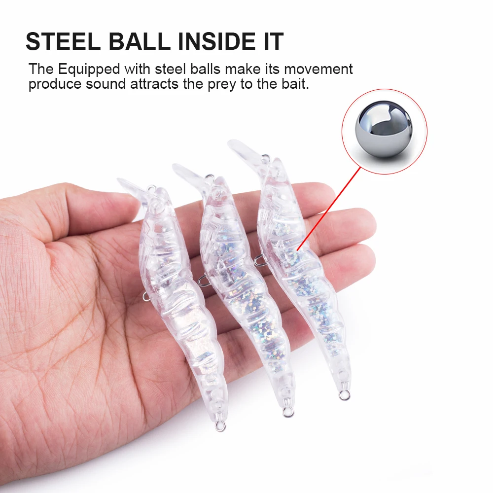 Hanlin-señuelo de pesca de camarón sin pintar, cebos holográficos en el interior de plástico duro Artificial, aparejos en blanco, 10/20 piezas, 10,5 CM, 11,5G - imagen 4