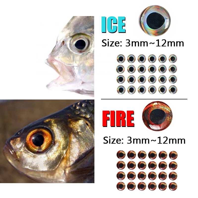 ICERIO 200 Uds 3D simulación viva ojos de pez epoxi pesca con mosca Crankbait Minnow DIY señuelo de pesca Material tierra viento fuego hielo - imagen 3
