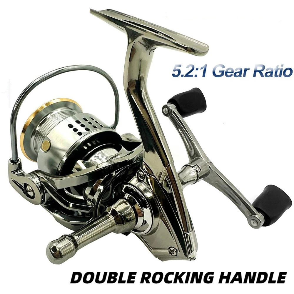 Carrete de pesca giratorio con barra de equilibrio, rueda de pesca anticolisión, arrastre máximo de 8kg, mango intercambiable izquierdo/derecho 2000-4000