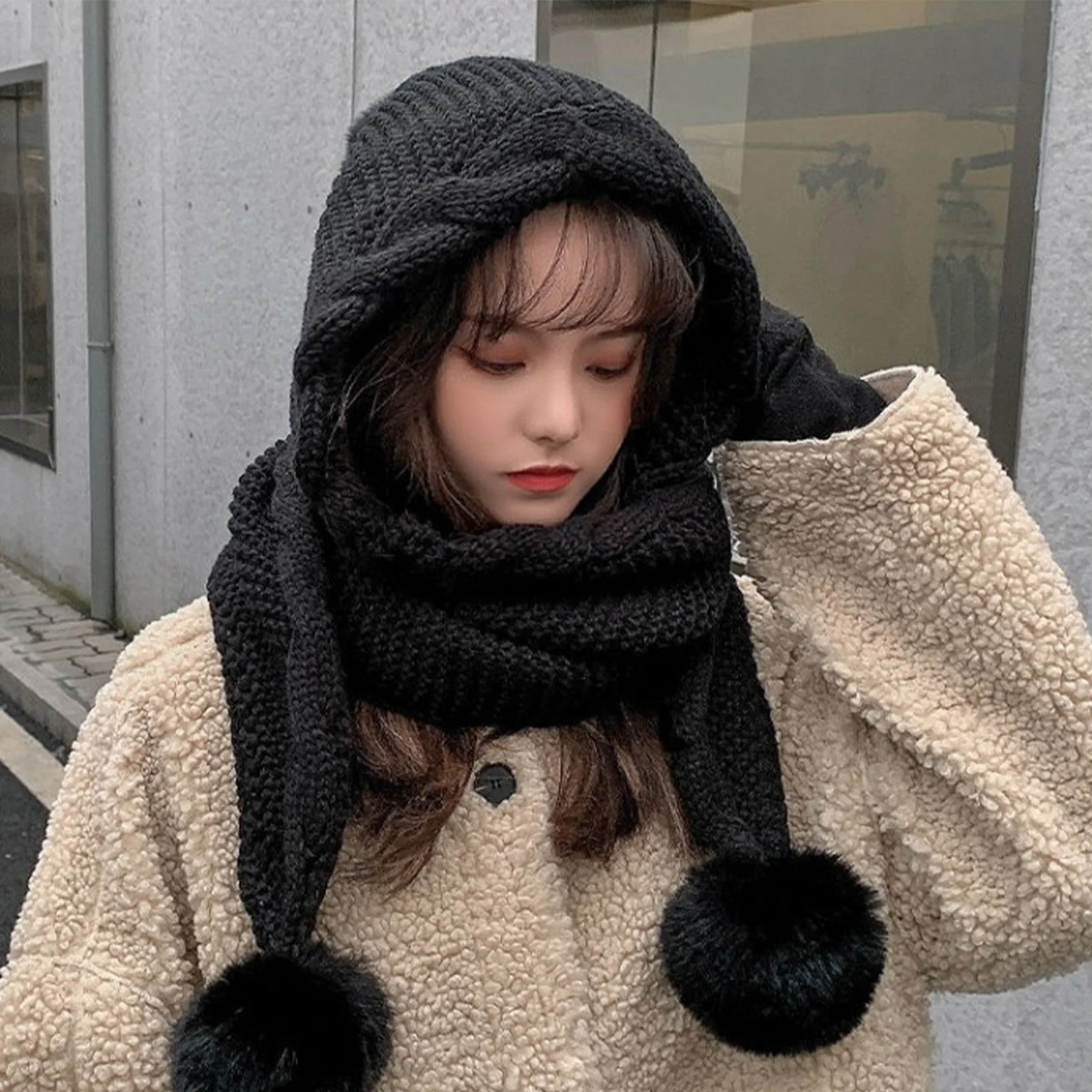 Gorro de ciclismo a la moda, gorro de hilo tejido con bola de lana encantadora, gorro de felpa grueso a prueba de viento para invierno y exteriores para ciclismo, montar y esquiar - imagen 4