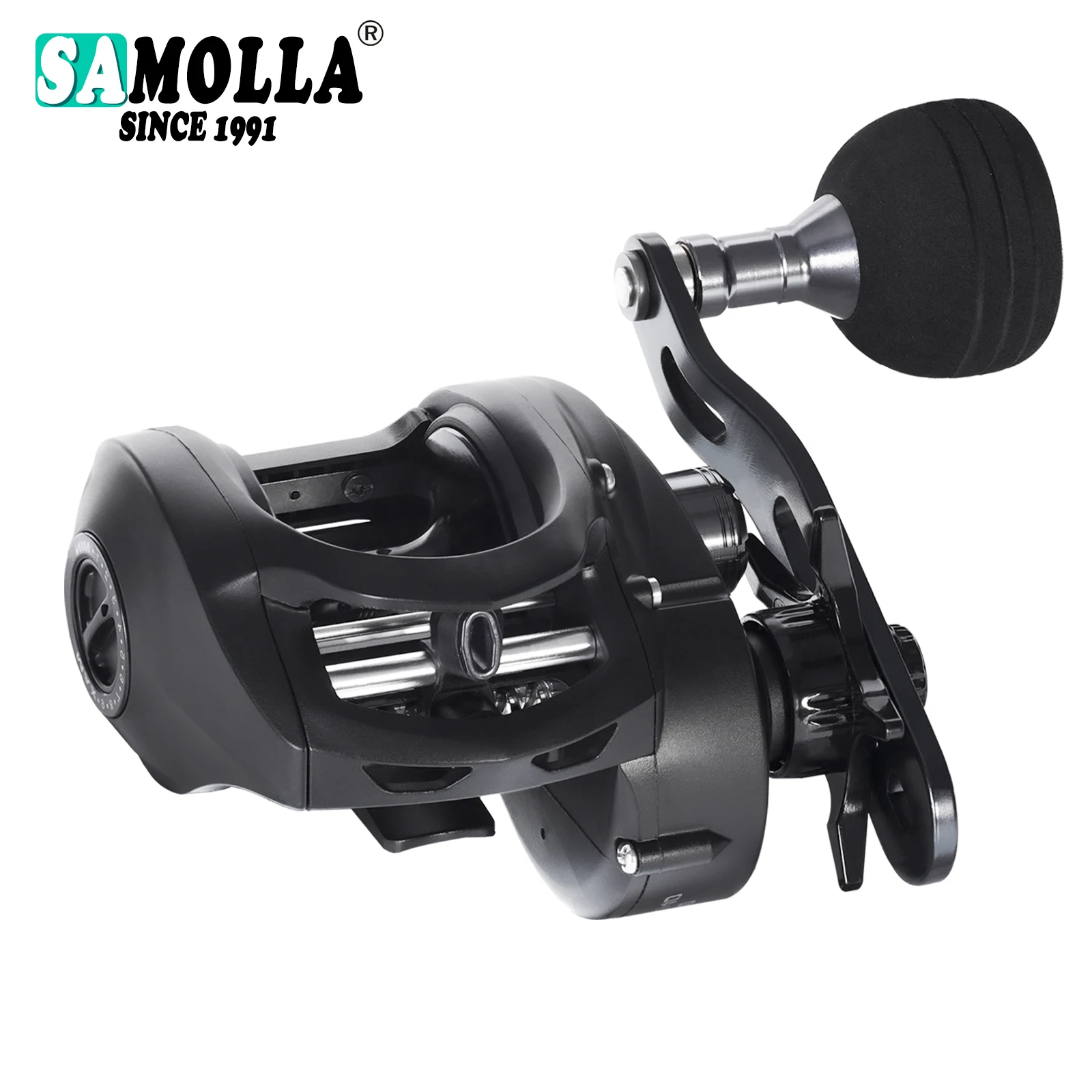 SAMOLLA carrete de Baitcasting de cuerpo ancho Max Grag 12kg 6,3: 1 engranaje de latón pesca al gato de agua salada trolling agitar rueda lenta agua de mar