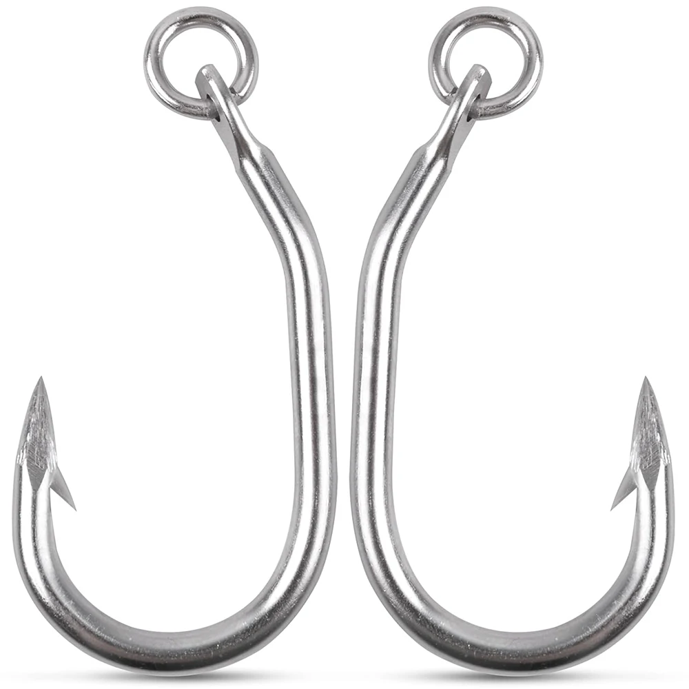 12 Uds. Anzuelos de pesca de atún, cebo vivo de agua salada, anzuelo de pesca de acero inoxidable, juego grande, anzuelos circulares anillados para atún, bagre, tiburón