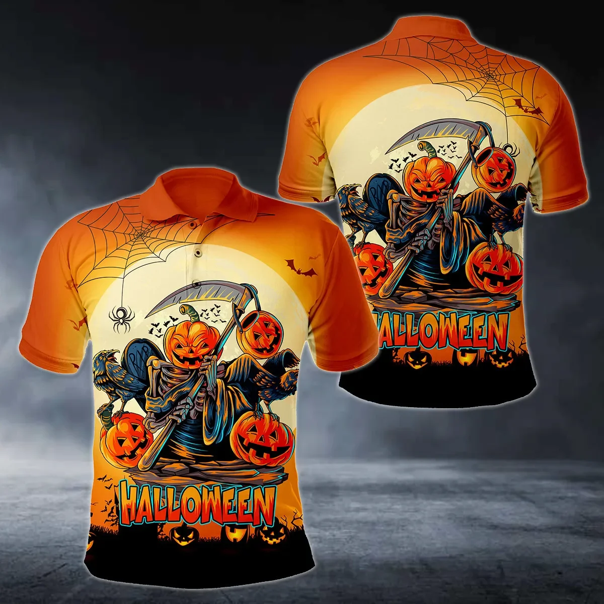 Halloween espantapájaros calabaza fantasma 3D completamente impreso moda hombres polos verano Casual Unisex adulto Polo camisa PLP27 - imagen 5