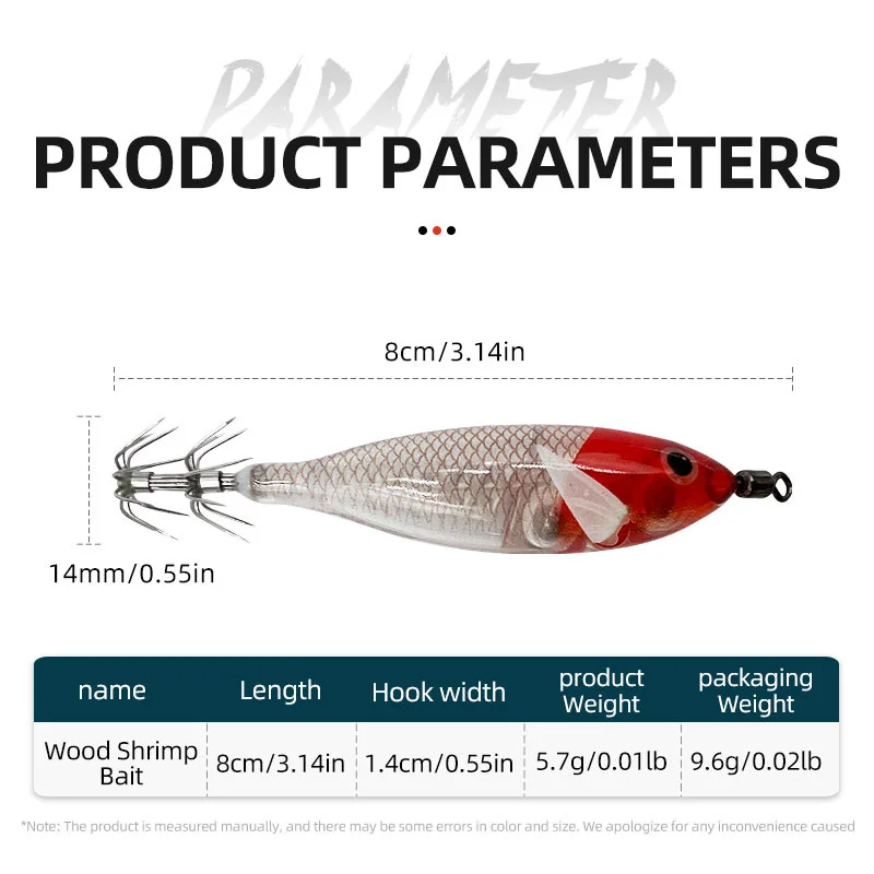 Señuelos de sepia de madera brillantes, 5,7g, 80mm, plomo, cebo para camarones, gancho de abrazadera, anzuelo de calamar, pesca en el mar, pulpo, cebo de calamar, 1 ud. - imagen 3