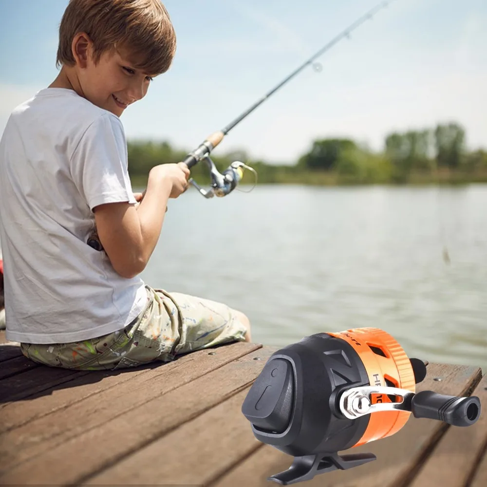 Carrete Spincast de alta velocidad con línea de nailon, relación de engranaje 3,0, 1, carrete de pesca para mano derecha, carrete de pesca de fundición naranja