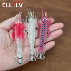 Ellllv, 1 unidad, 10cm, 9,5g, señuelo de camarón suave, anzuelo de calamar, anzuelos de doble paraguas, pesca en agua salada, cebo de pulpo Artificial luminoso