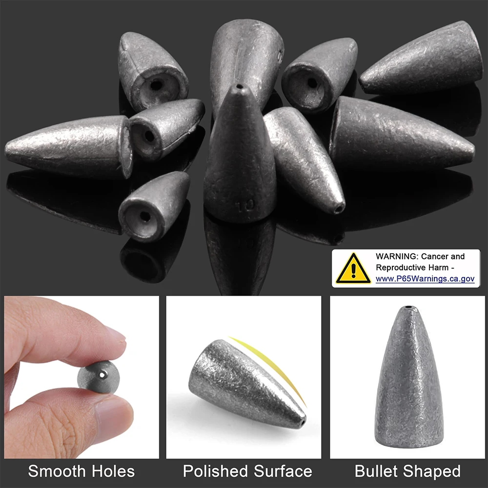 30 Uds. Plomo de pesca tipo bala, pesas de gusano, plomos deslizantes para pesca de lubina, aparejos de pesca de Texas, aparejos de pesca de agua dulce y salada - imagen 4