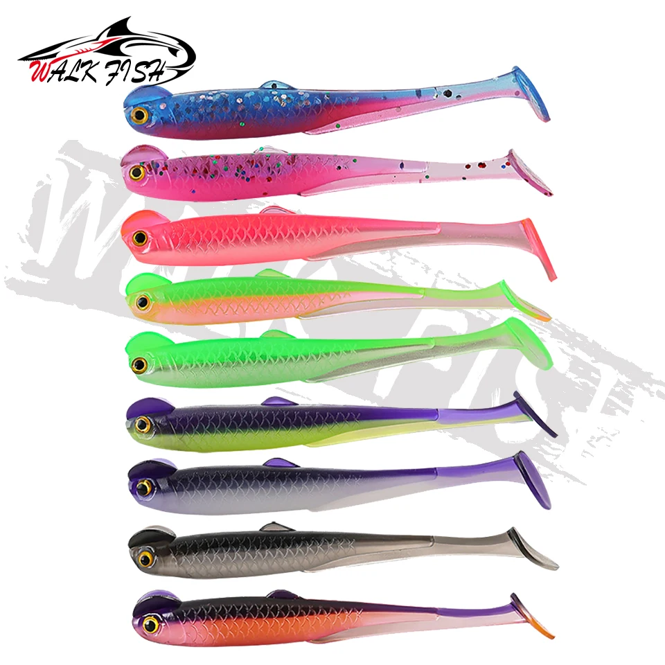 WALK FISH-señuelo suave con cola de gallo, 5 uds./10 Uds., 6cm/1,3g, realista con ojos 3D, cebo biónico de PVC para lubina, trucha, acción multig - imagen 5