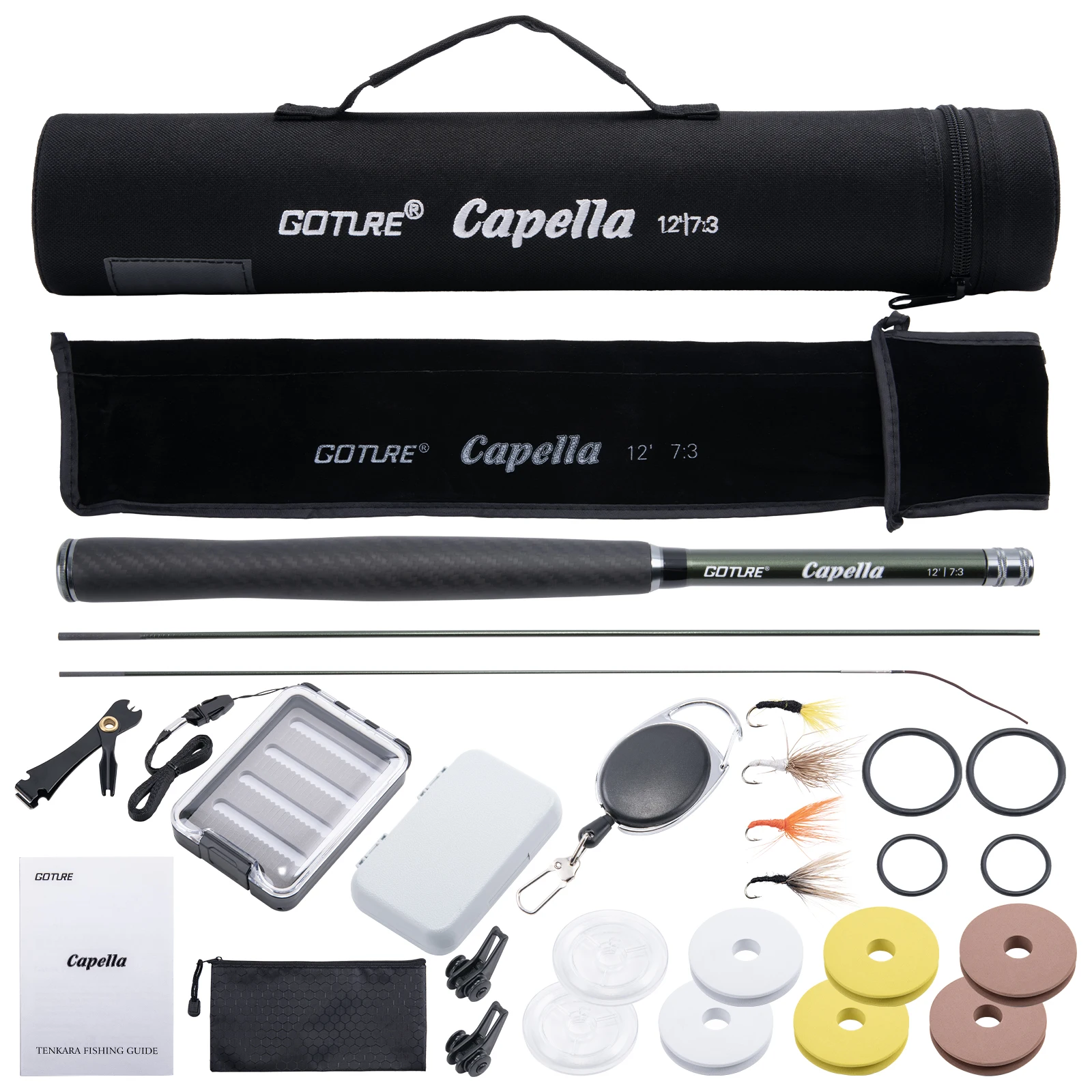 Goture-Juego de cañas telescópicas para pesca con mosca, Kit Tenkara IM8 + 10 fibra de carbono, 12 pies/3,6 M, aparejos de pesca de viaje con bolso, regalos para hombres - imagen 3