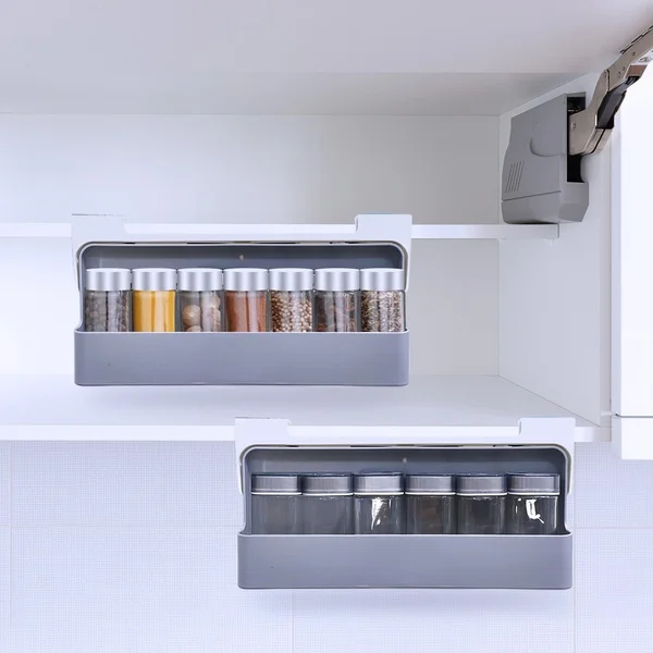 Estante de almacenamiento de cocina autoadhesivo montado en la pared debajo del estante, organizador de especias, estante de almacenamiento de botellas de especias, suministros para el hogar - imagen 4