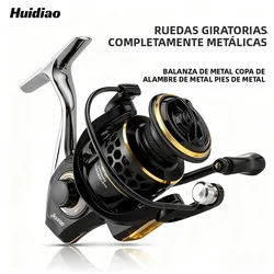 Carrete giratorio Huidiao serie 1000-7000, carrete de pesca con señuelo de potencia de arrastre máxima de 12KG, carrete de Metal, mango y pie para pesca de Lucio
