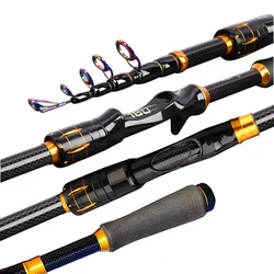 Caña retráctil portátil de carbono con mango de pesca, Base de tacón de mano recto, área de agua múltiple, transporte aplicable